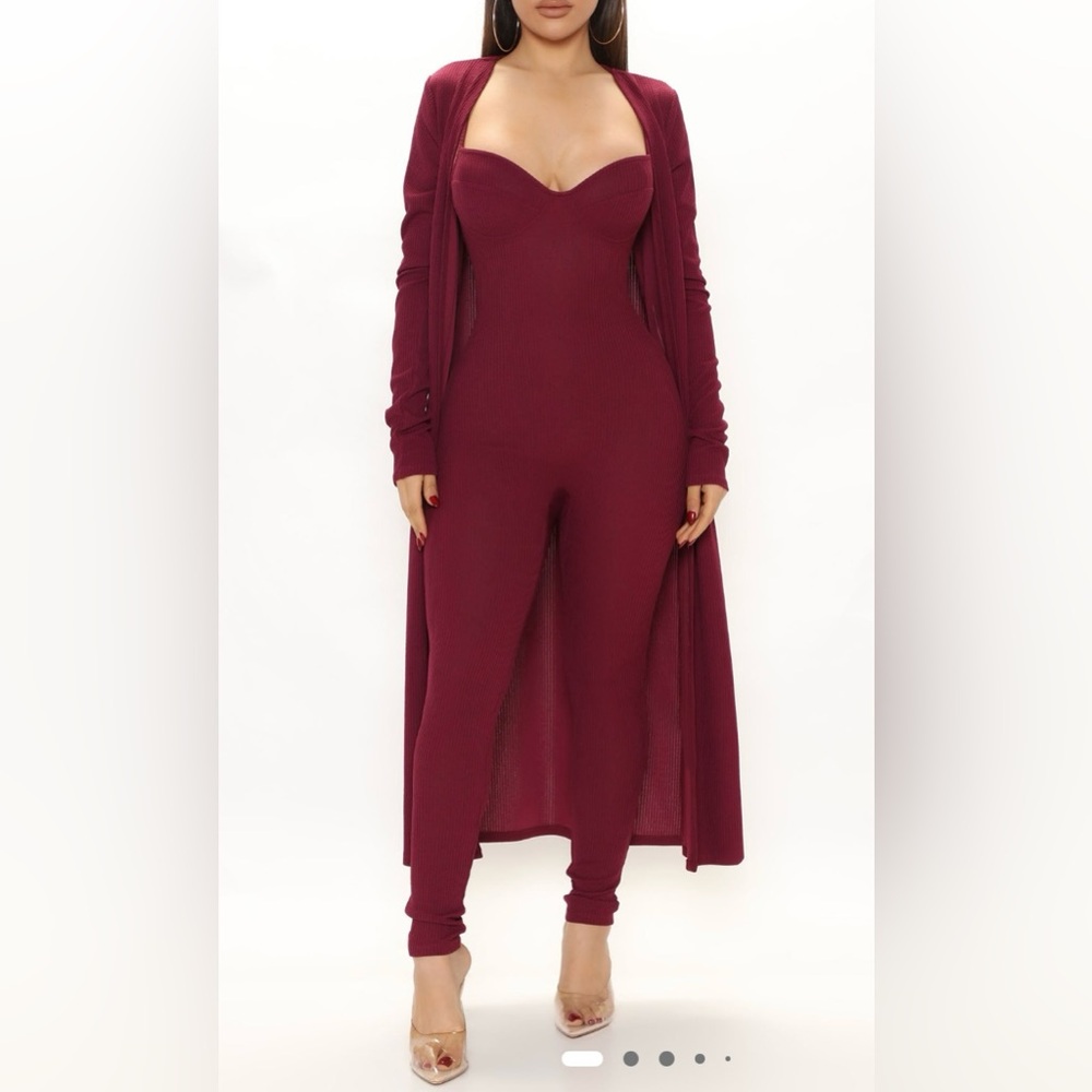 Fashion Nova Deep Red Jumpsuit with Duster